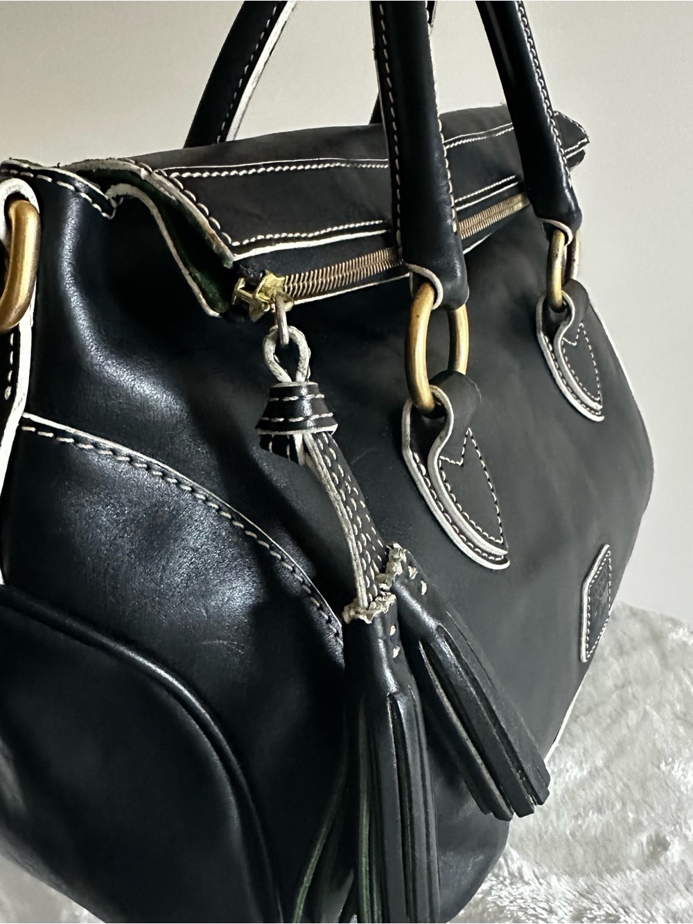 Dooney & Bourke Black Florentine Leather Edge Satchel - Picture 2 of 12